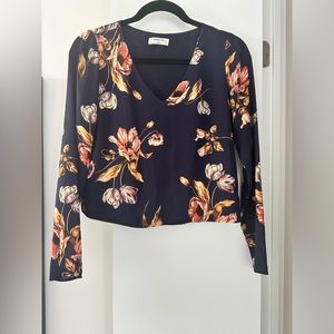 Aritzia Babaton NAVY BLUE floral long sleeve Murphy blouse XS - excellent cond!